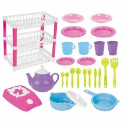 Pilsan Παιδικό Σετ Κουζίνας με Ραφιέρα 3 Επιπέδων 26 τμχ (03-337)